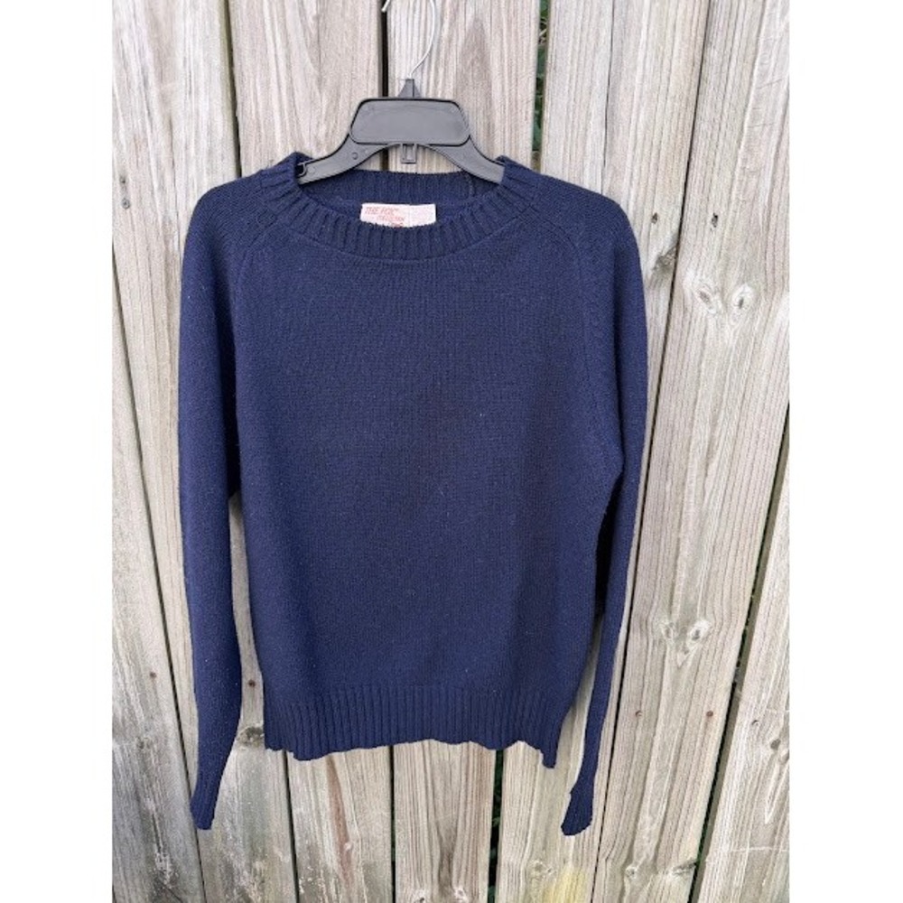 Vintage Preppy The Fox Collection Sweater Medium Navy Blue Raglan Crewneck